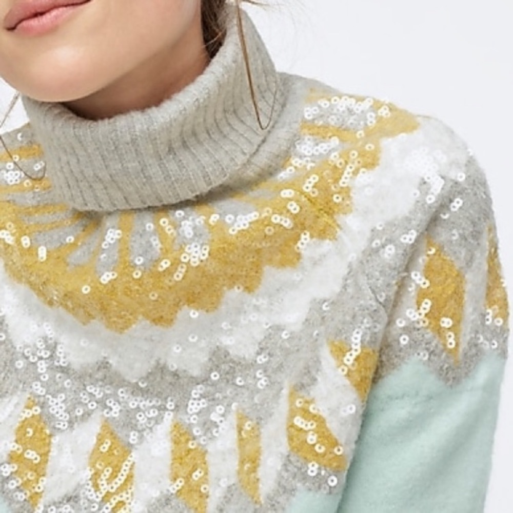 💙NWT! J.Crew Fair Isle Sequins Turtleneck Sweater - Picture 6 of 15